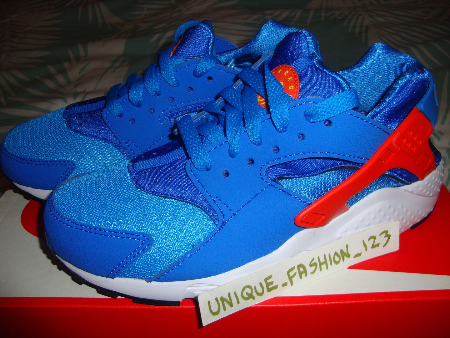 white blue and orange huaraches