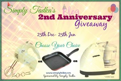 Simply Tadka's 2nd Blogiversary Event & Giveaway