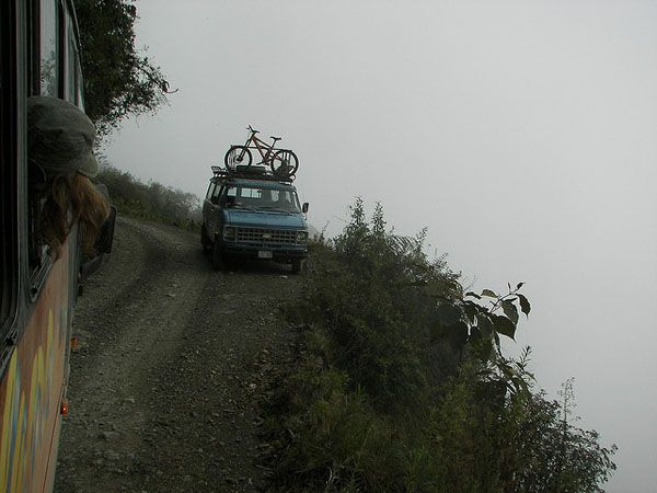A van on the edge of Bolivia's death road A van on the edge of Bolivia's death road
