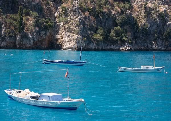 Blue water and boats at Butterfly Valley Blue water and boats at Butterfly Valley