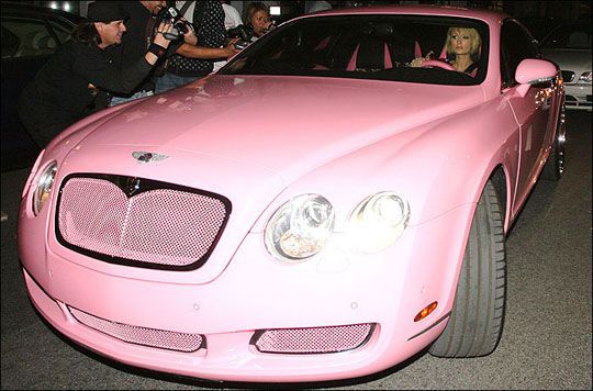 Paris Hilton driving her Pink Bentley Paris Hilton driving her Pink Bentley