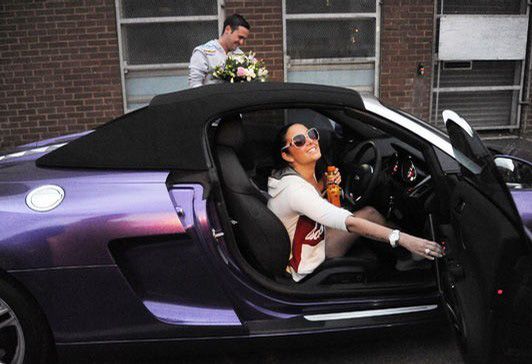 Tulisa Contostavlos inside her purple Audi R8 Tulisa Contostavlos inside her purple Audi R8