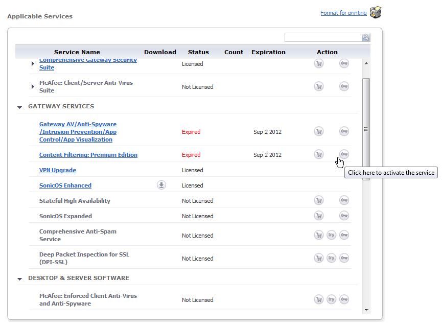 how to activate sonicwall key