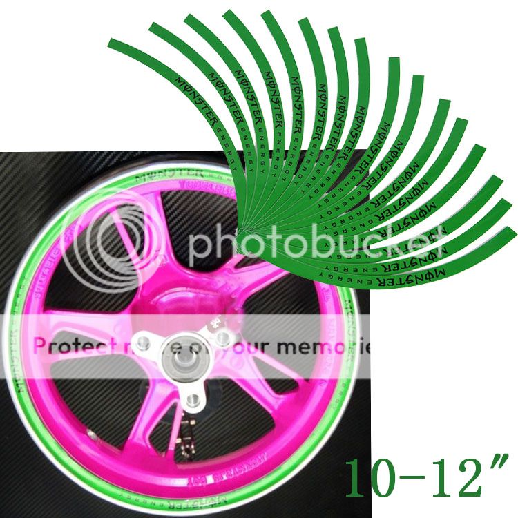 New 10'' 12''Car Motorcycle Wheel Rim Stripe Tape Stickers Decal Green