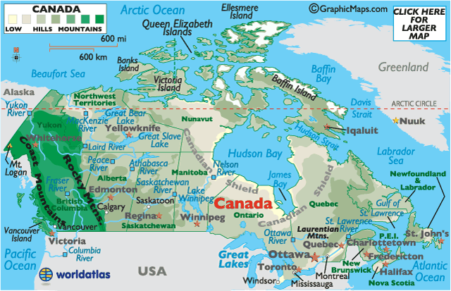 Canadian lakes map